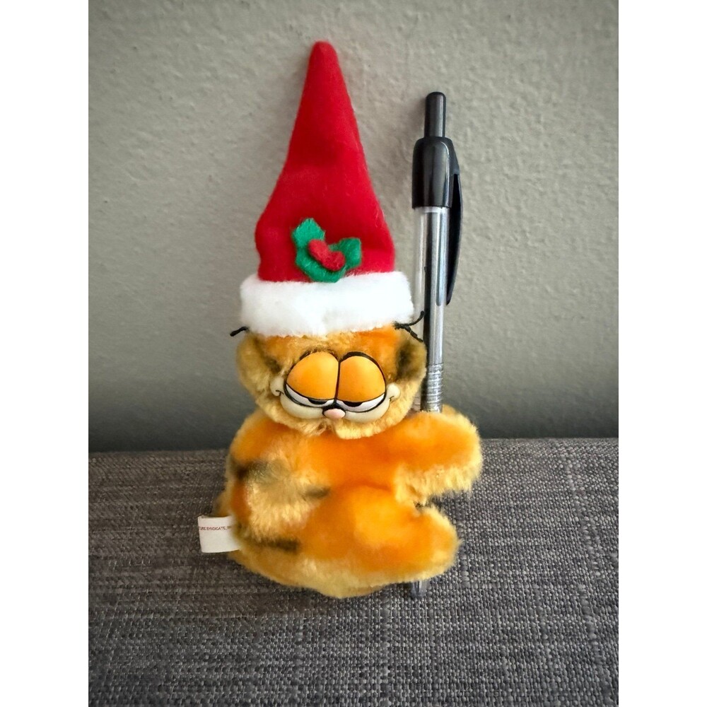 Vintage Garfield w/ Christmas hat 1981 Plush Pencil Hugger/Topper